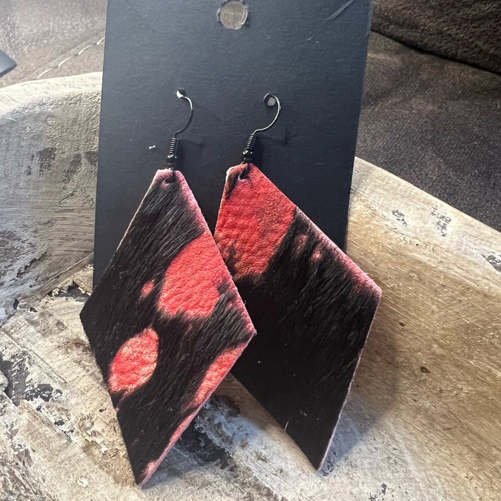 New handmade Black and red faux leather dangle Earrings